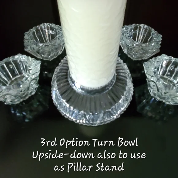 5pc "Prism" Crystal (4) Votive Holders & (1) 6" Crystal Bowl/Pillar🕯 Holder - Picture 13 of 16